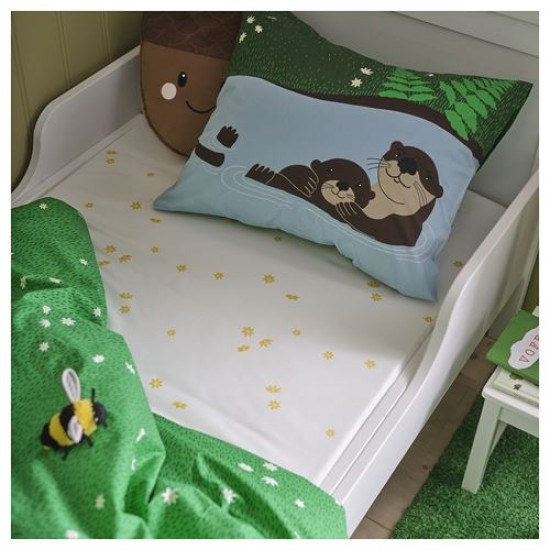 IKEA SKOGSDUVA - lastikli çocuk çarşafı, 90x200 cm (beyaz-sarı)