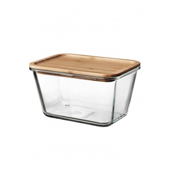 IKEA 365+ 1,8 Lt Bambu 21x15x12 Cm Vakumlu Dikdörtgen Bambu Kapaklı Saklama Kabı Cam 