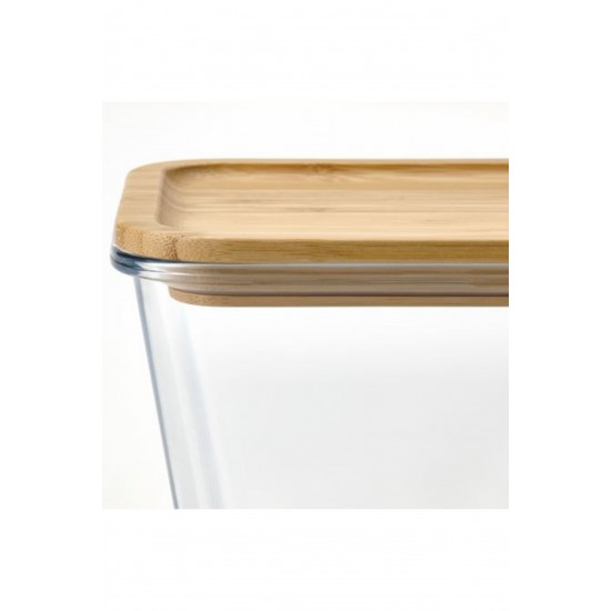 IKEA 365+ 1,8 Lt Bambu 21x15x12 Cm Vakumlu Dikdörtgen Bambu Kapaklı Saklama Kabı Cam 