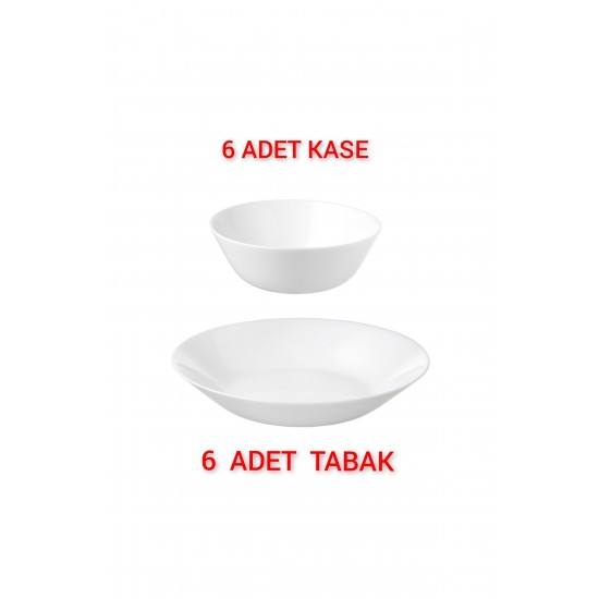 Oftast 6 Adet Çap 20 Cm Yemek Tabağı+6 Adet Çap 15 Cm Kase Ikea Temperli Cam