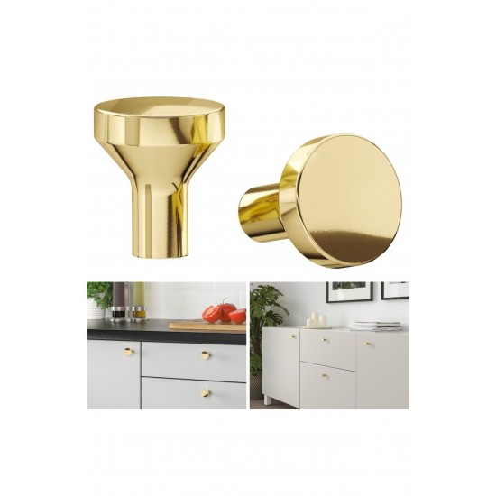 IKEA BAGGANAS 21 mm 2 Adet Gold Altın Pirinç Topuz Kulp Dolap Gardırop Çekmece Kapak Kulbu Kulpu