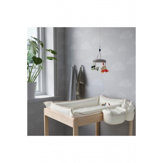 Bebek Alt Değiştirme Pedi Kılıfı,  Beyaz Renk Köpek Temalı 55x83 Cm Pamuk, kentsoylu