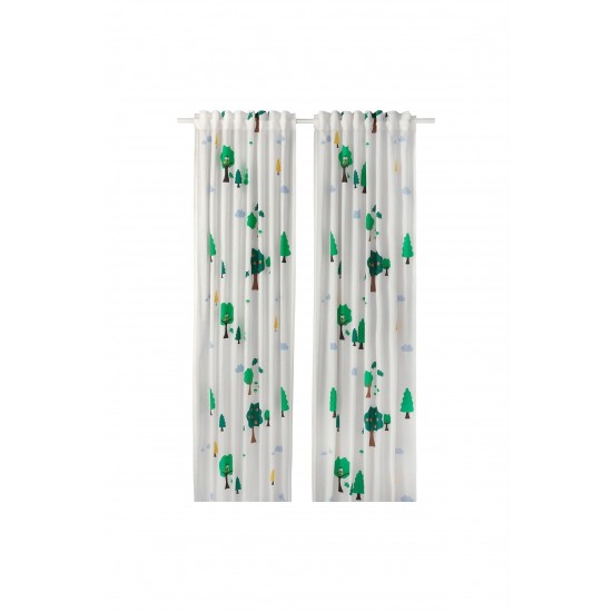 IKEA Brummıg Perde/2 Kanat, Beyaz-desenli, 120x300 cm