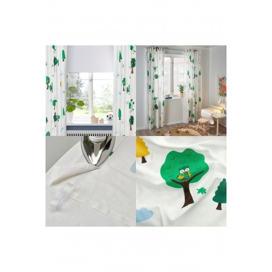 IKEA Brummıg Perde/2 Kanat, Beyaz-desenli, 120x300 cm