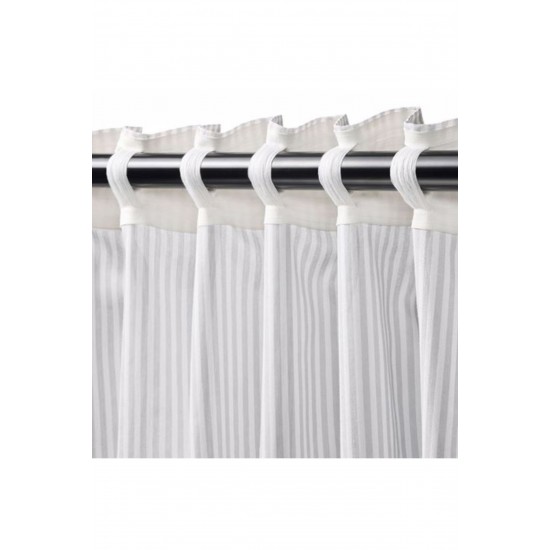 Bymott Fon Perde/2 Kanat, Beyaz-açık Gri-çizgili