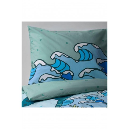 IKEA Çift Taraflı Tek Kişilik Çocuk Nevresim Takımı   Turkuaz Renk 150x200 cm Deniz Kaplumba