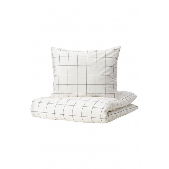 IKEA Çift Taraflı Tek Kişilik Nevresim Seti   Beyaz-siyah 150x200 Çizgili Model