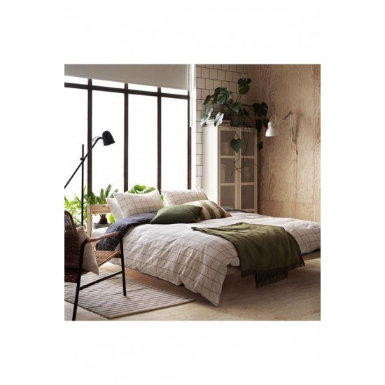 IKEA Çift Taraflı Tek Kişilik Nevresim Seti   Beyaz-siyah 150x200 Çizgili Model