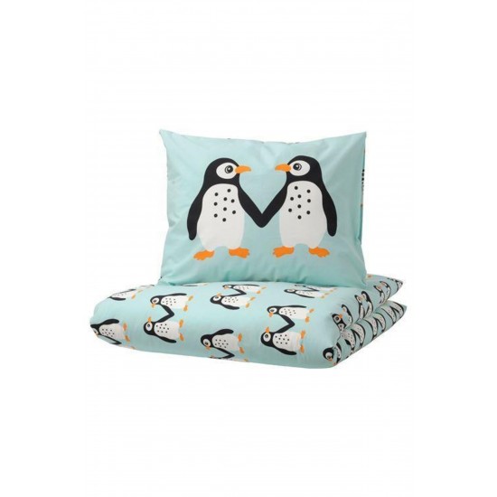 IKEA Çocuk Nevresim Takımı Açık Turkuaz Renk Penguen Temalı 150x200 cm