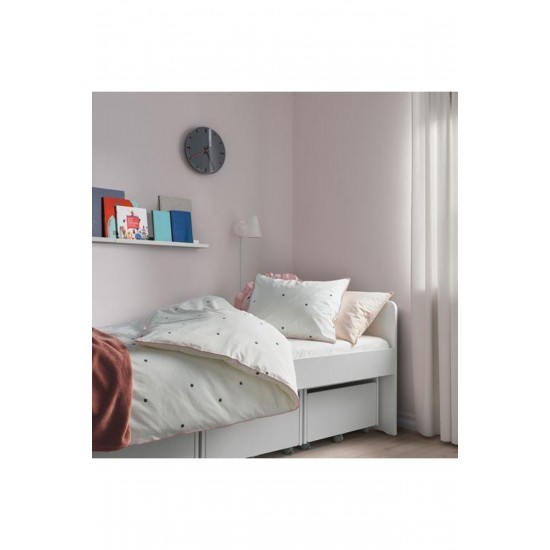 Çocuk Nevresim Takımı Tek Kişilik 150x200 Pembe Beyaz puantiye Desenli Beyaz Nevresim