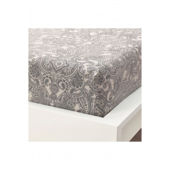 JÄTTEVALLMO, lastikli çarşaf, bej-koyu gri, 140x200 cm, 10501450