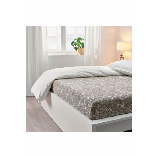 JÄTTEVALLMO, lastikli çarşaf, bej-koyu gri, 140x200 cm, 10501450