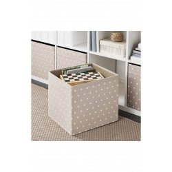 IKEA DRÖNA kutu, beyaz puantiyeli fermuarlı bej, 33x38x33 cm