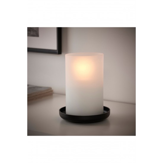 IKEA Hedervard Fener, Buzlu Cam-siyah, 22 cm 