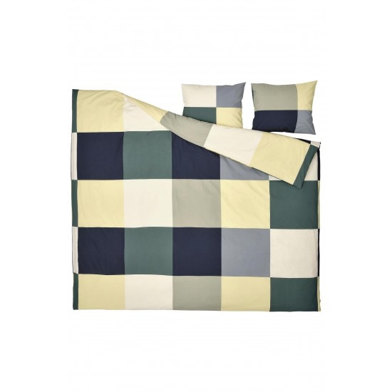 Geometrik Desen Çift Kişilik Nevresim Seti,   Sarı-Lacivert-Gri Renk 240x220 Pamuk-Visk