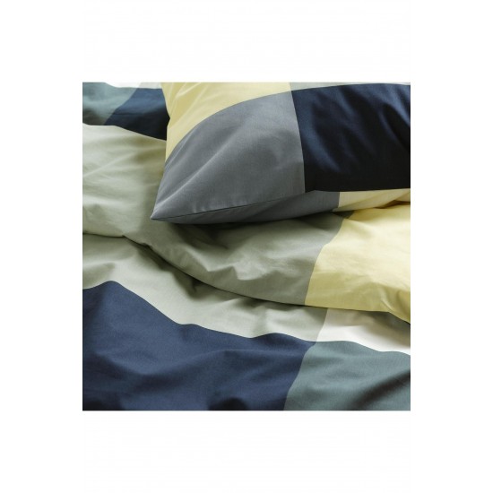 Geometrik Desen Çift Kişilik Nevresim Seti,   Sarı-Lacivert-Gri Renk 240x220 Pamuk-Visk