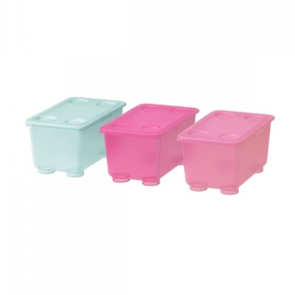 IKEA Glis Kapaklı Kutu Pembe-turkuaz 17x10 Cm 3 Parça