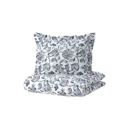 IKEA Junımagnolıa Çift Kişilik Nevresim Takımı, Beyaz-koyu Mavi