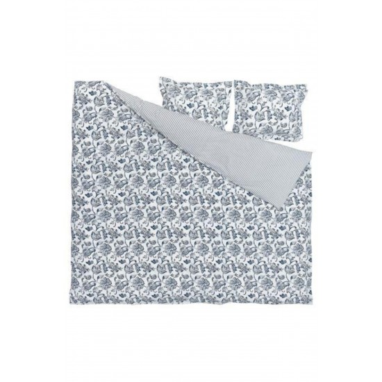 IKEA Junımagnolıa Çift Kişilik Nevresim Takımı, Beyaz-koyu Mavi