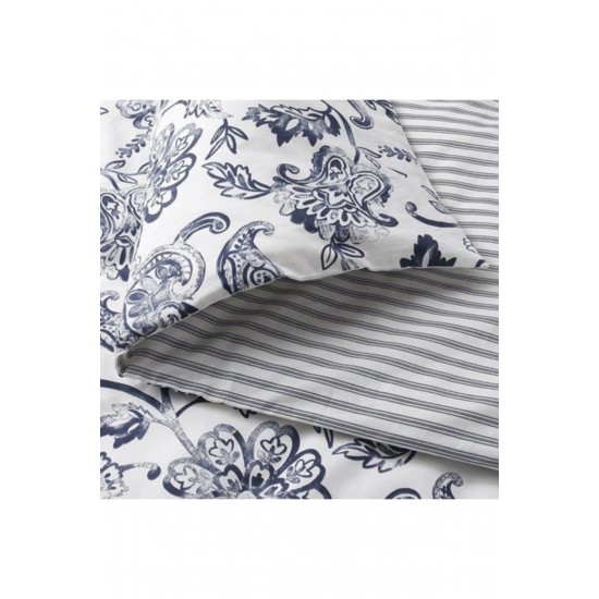 IKEA Junımagnolıa Çift Kişilik Nevresim Takımı, Beyaz-koyu Mavi