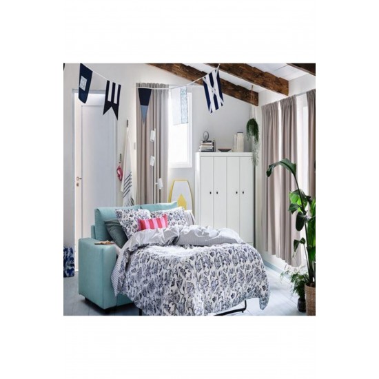 IKEA Junımagnolıa Çift Kişilik Nevresim Takımı, Beyaz-koyu Mavi