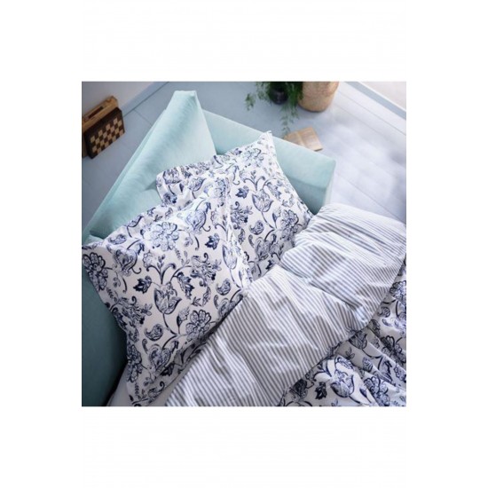 IKEA Junımagnolıa Çift Kişilik Nevresim Takımı, Beyaz-koyu Mavi