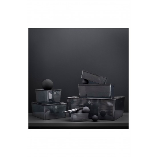 Kapaklı Kutu, Şeffaf Siyah, 18x26x15 Cm, Kuggıs