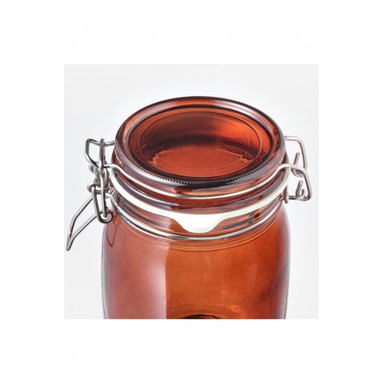 Krösamos Kırmızı- Kahverengi 1 Lt Cam Kavanoz Vakumlu Hava Sızdırmaz Kapaklı Kilitli Kavanoz