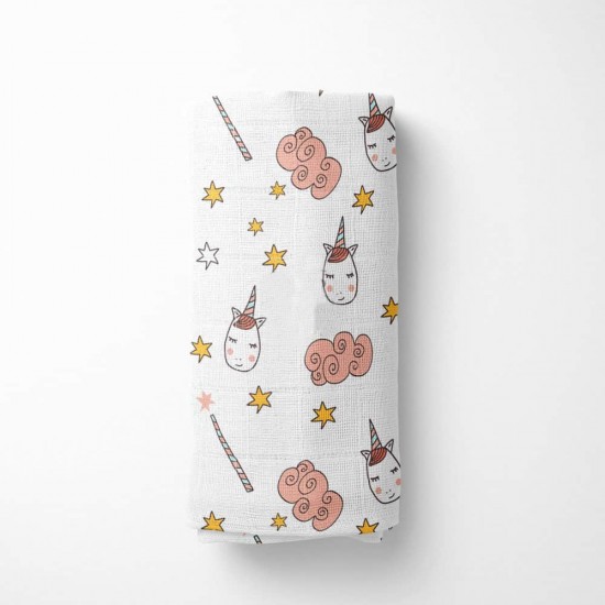 Kapşonlu Organik  Müslin 1-5 Yaş Bebek Çocuk Panço, Unicorn Desenli Kol Altından Bağlamalı Çocuk Havlusu, Plaj, Havuz ve Küvet Sonrası Kurulama Havlusu, OEKO-TEX sertifikalı Organik Panço