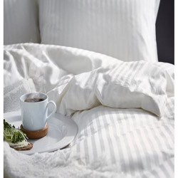 IKEA Nattjasmin Çift Kişilik Nevresim Takımı Saten Dokuma Pamuklu Beyaz Çizgili + 2 Adet Yastık Kılıfı