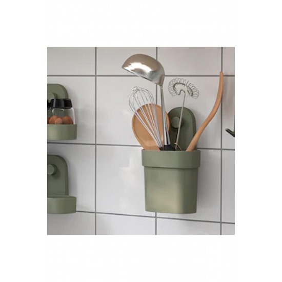 Öbonas 13x22 Cm Yeşil Vantuzlu Mutfak Malzemeleri Kutusu Düzenleyici Kutu Organizer