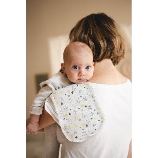 Bebek Anne Baba Omuz Bezi ve Mama Önlüğü, İkili Set, OEKO-TEX sertifikalı, Burpy Bip Organic Cloth YILDIZ Desenli Feeding Cloth%100 Pamuk Multi-Use Burp Cloth Bib 67x28 cm