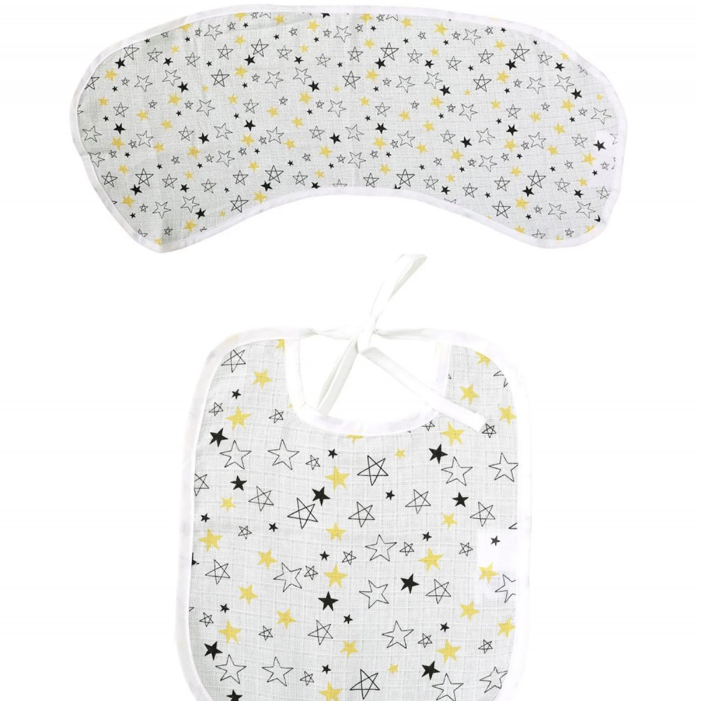 Bebek Anne Baba Omuz Bezi ve Mama Önlüğü, İkili Set, OEKO-TEX sertifikalı, Burpy Bip Organic Cloth YILDIZ Desenli Feeding Cloth%100 Pamuk Multi-Use Burp Cloth Bib 67x28 cm