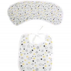 Bebek Anne Baba Omuz Bezi ve Mama Önlüğü, İkili Set, OEKO-TEX sertifikalı, Burpy Bip Organic Cloth YILDIZ Desenli Feeding Cloth%100 Pamuk Multi-Use Burp Cloth Bib 67x28 cm