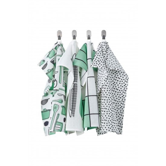 IKEA Rinnig Mutfak Kurulama Bezi 4 Adet Beyaz Yeşil Desenli 45x60 Cm Kentsoylu