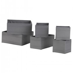 IKEA Skubb Çekmece Içi Düzenleyici Kutu Seti, Koyu Gri ( 6 Parça Set)