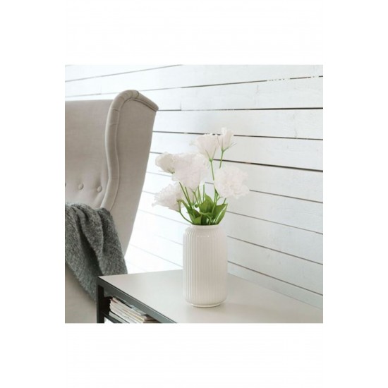 Stılren 22 Cm Vazo Dekoratif Çiçeklik Beyaz Stoneware