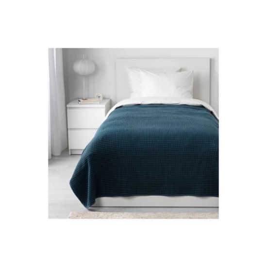VÅRELD Tek Kişilik Yatak Örtüsü, Koyu Mavi   150x250 Cm %100 Pamuk Yatak Örtüsü